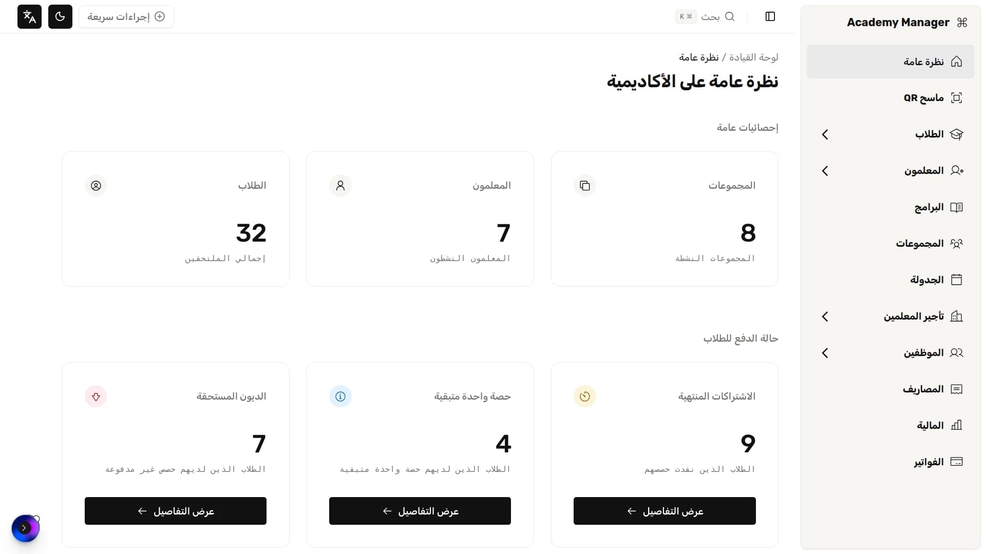Academy Overview Dashboard